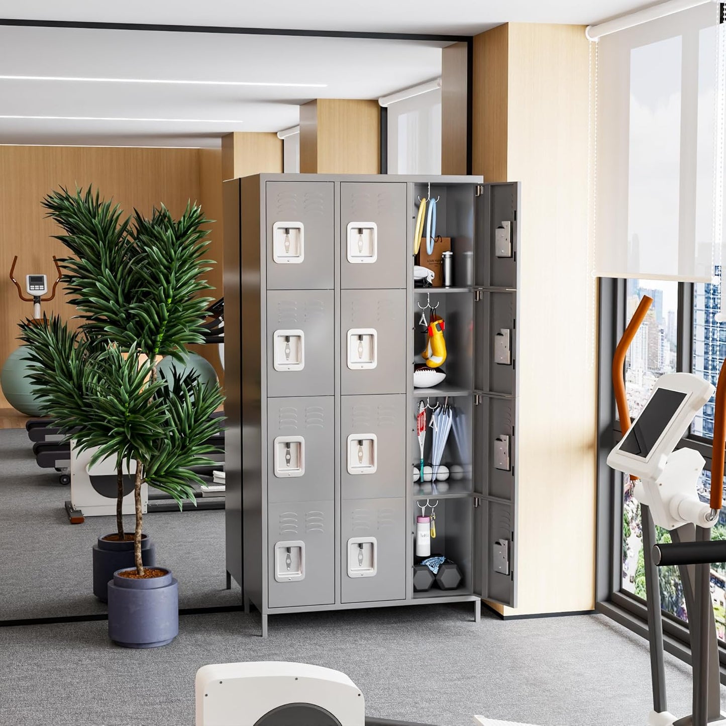 METAN Metal Storage Locker for School Office Gym Bedroom, 12 Doors Locker Cabinet for Employees, Industrial Steel Storage Locker with 12 Hooks, Assembly Required (12 Door-Light Gray)