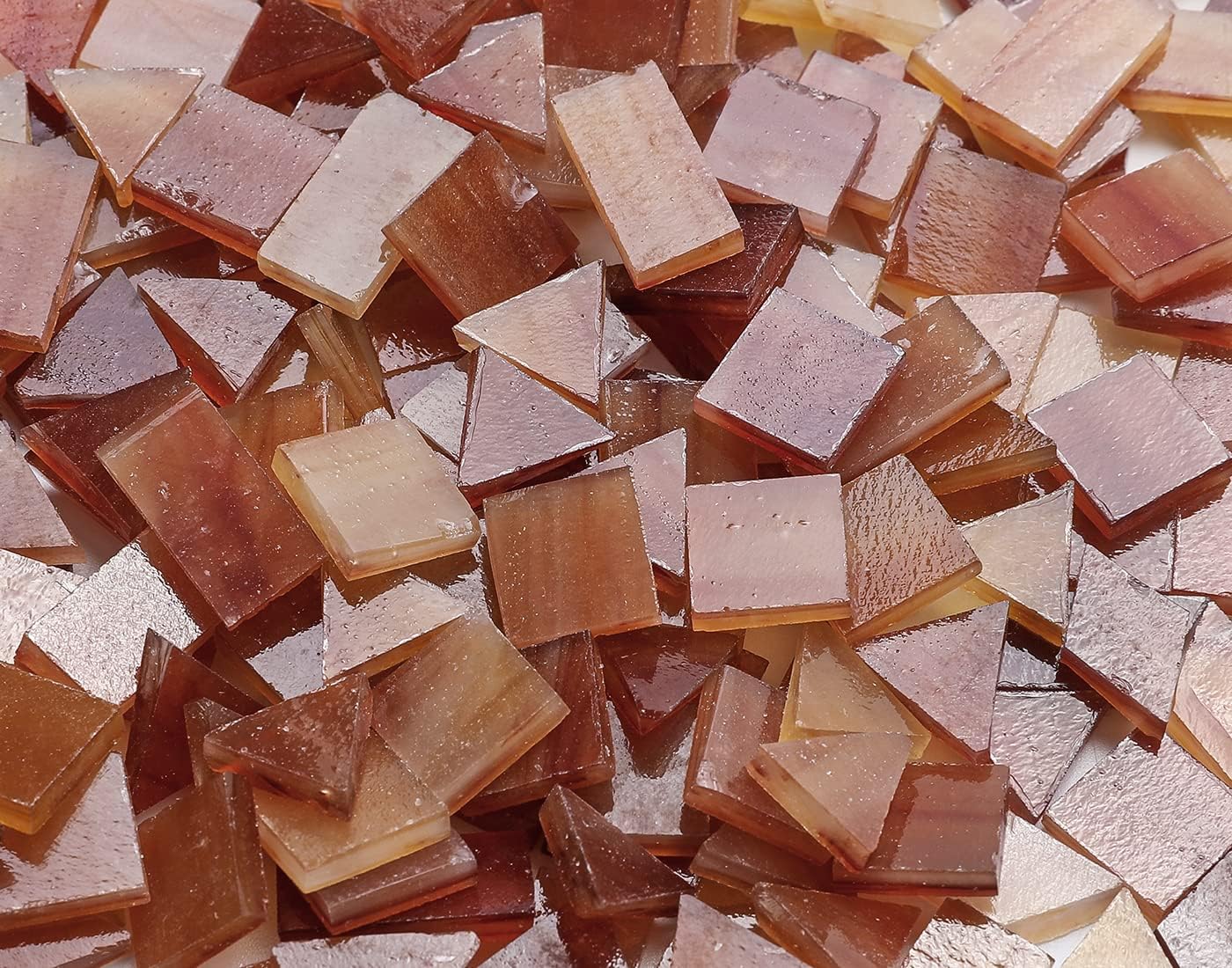 Lanyani Glass Mosaic Tiles for Art Crafts, 4 Shapes Mixed Colorful Tiles Tier, 200 Pieces, Square/Rectangle/Diamond/Triangle, Medium Brown