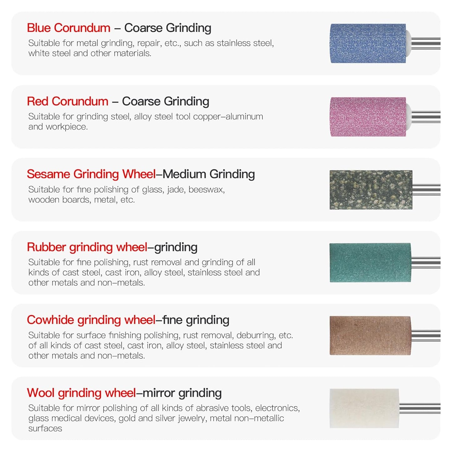 HUHAO 7Pcs Rotary Grinding Stone- 3mm Shank Assorted Shape Abrasive Stone Mounted Grinding Point Sharpening Bits for Rotary Tool Drill, Grinding, Polishing