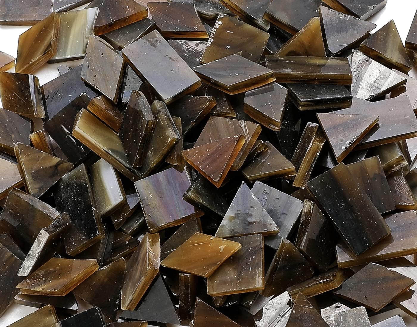 Lanyani Glass Mosaic Tiles for Art Crafts, 4 Shapes Mixed Tiffany Stained Glass Pieces, 200 Pieces, Square/Rectangle/Diamond/Triangle,Coffee