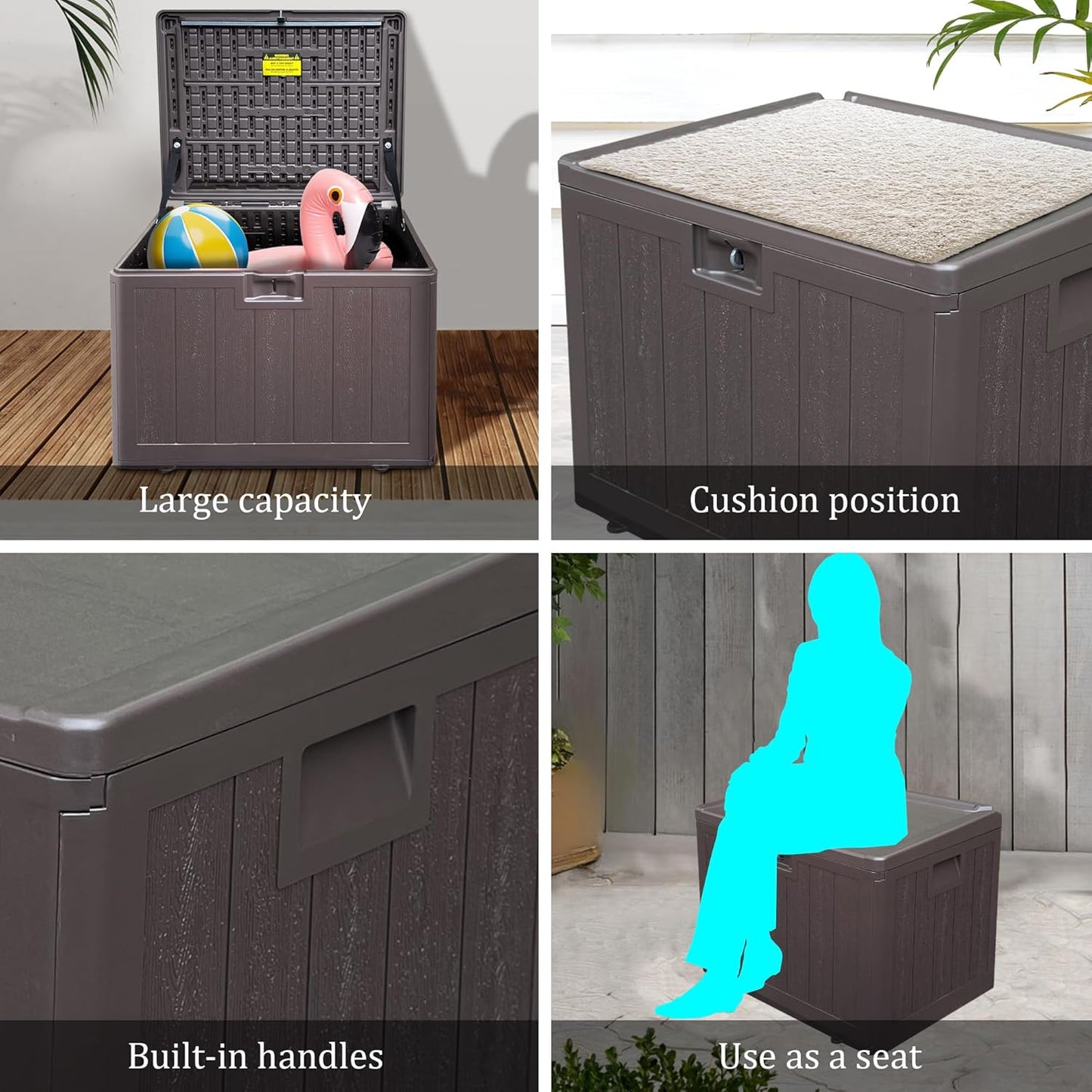 Premium Pro Edition 35 Gallon Lockable Resin Deck Box, Waterproof & UV-Resistant Outdoor Storage Box for Outdoor Storage, Garden Tools & Pool Accessories Storage, Brown