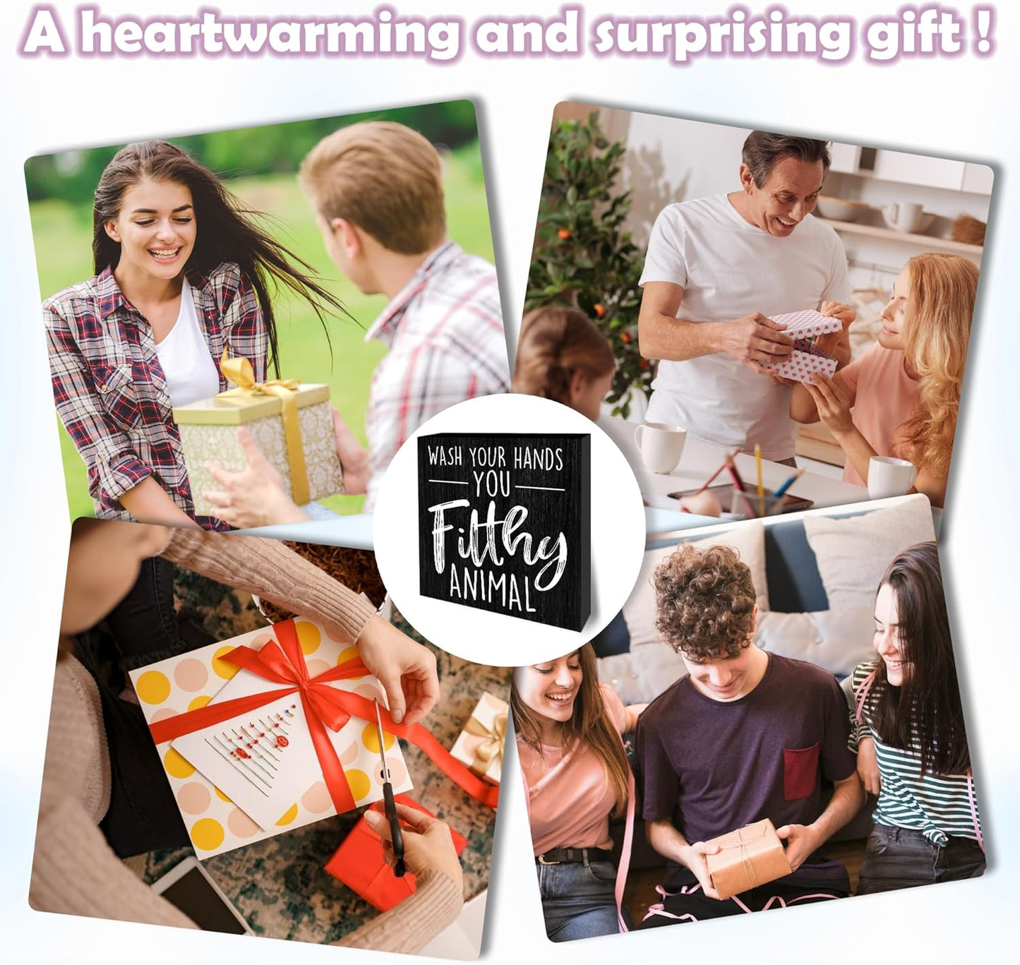 Wash Your Hands You Filthy Animal Wooden Block Sign - 5" Funny Wooden Plaque Tabletop Decor - Rustic Farmhouse Wood Sign Gifts For Friends Family Coworker - Bathroom Toilets Desk Decor & Supplies -B08