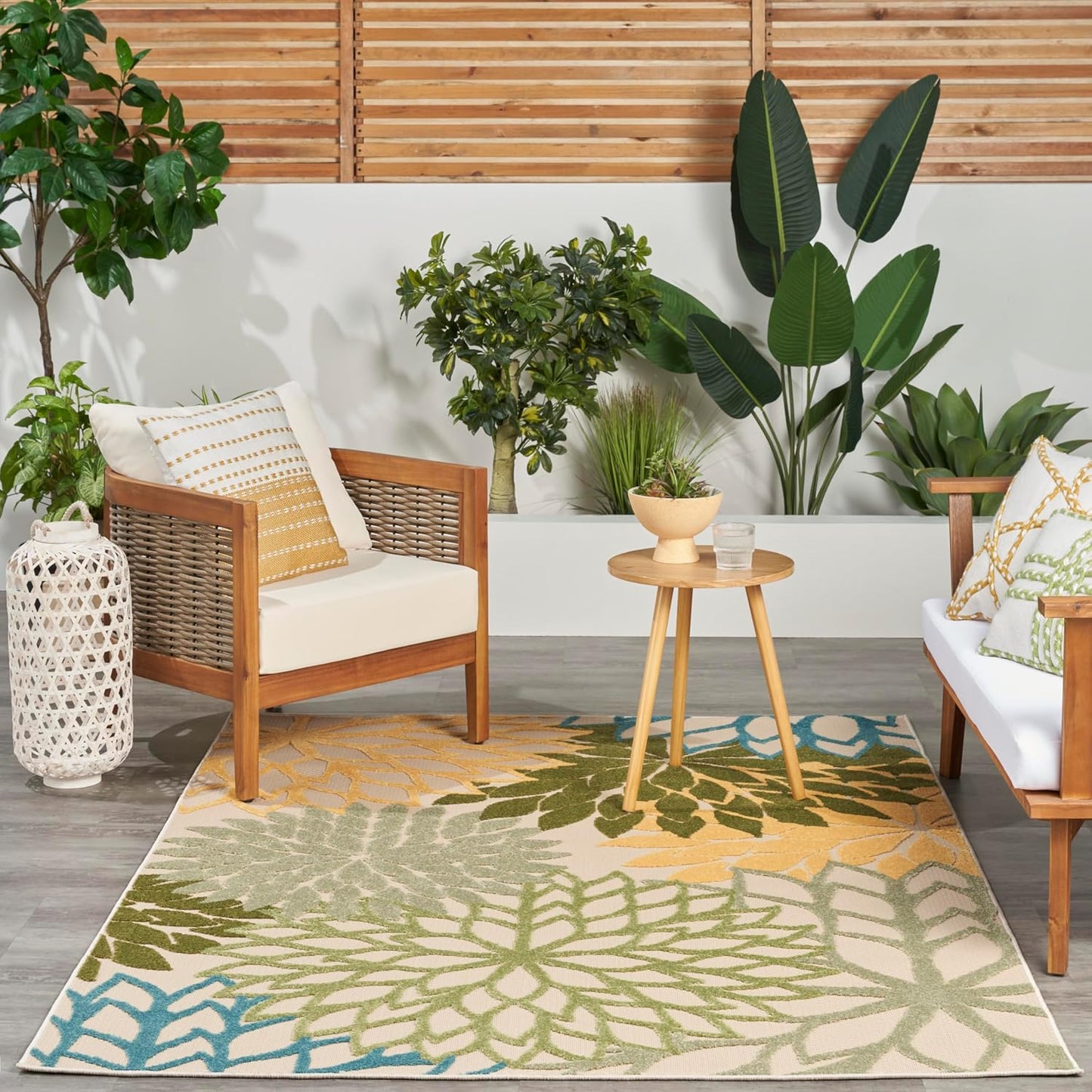 Nourison Home Aloha Tropical Indoor/Outdoor Green Multicolor 3'6" x 5'6" Area Rug, Easy Cleaning, Non Shedding, Bed Room, Living Room, Dining Room, Backyard, Deck, Patio (4x6)
