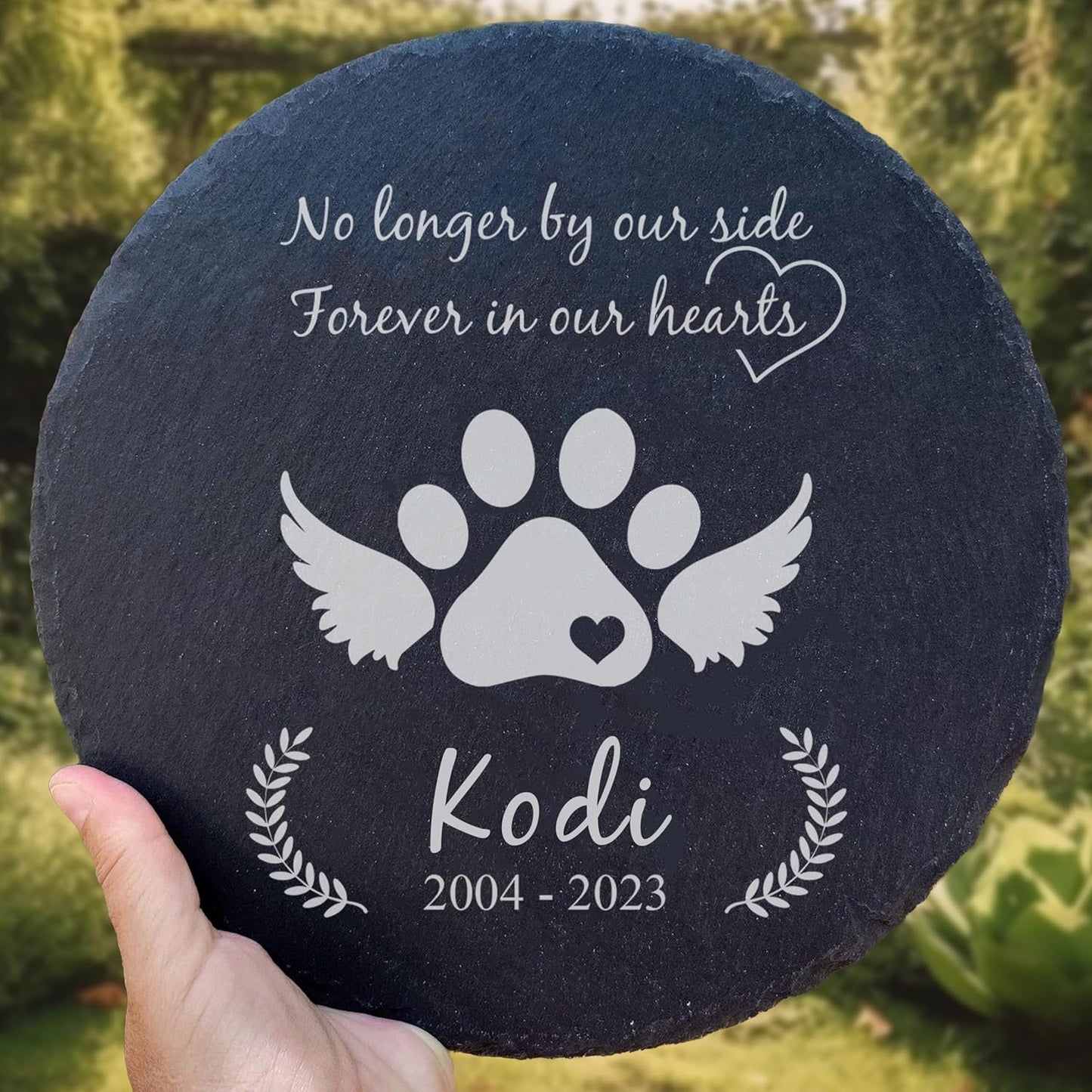 Personalized Pet Memorial Stone for Dogs and Cats | Custom Laser-Etched Weatherproof Garden Grave Marker | Natural Stone Bereavement Headstone Sympathy Gift | 4, 6, 10, or 12 Inch Heart or Circle Shape (A1)