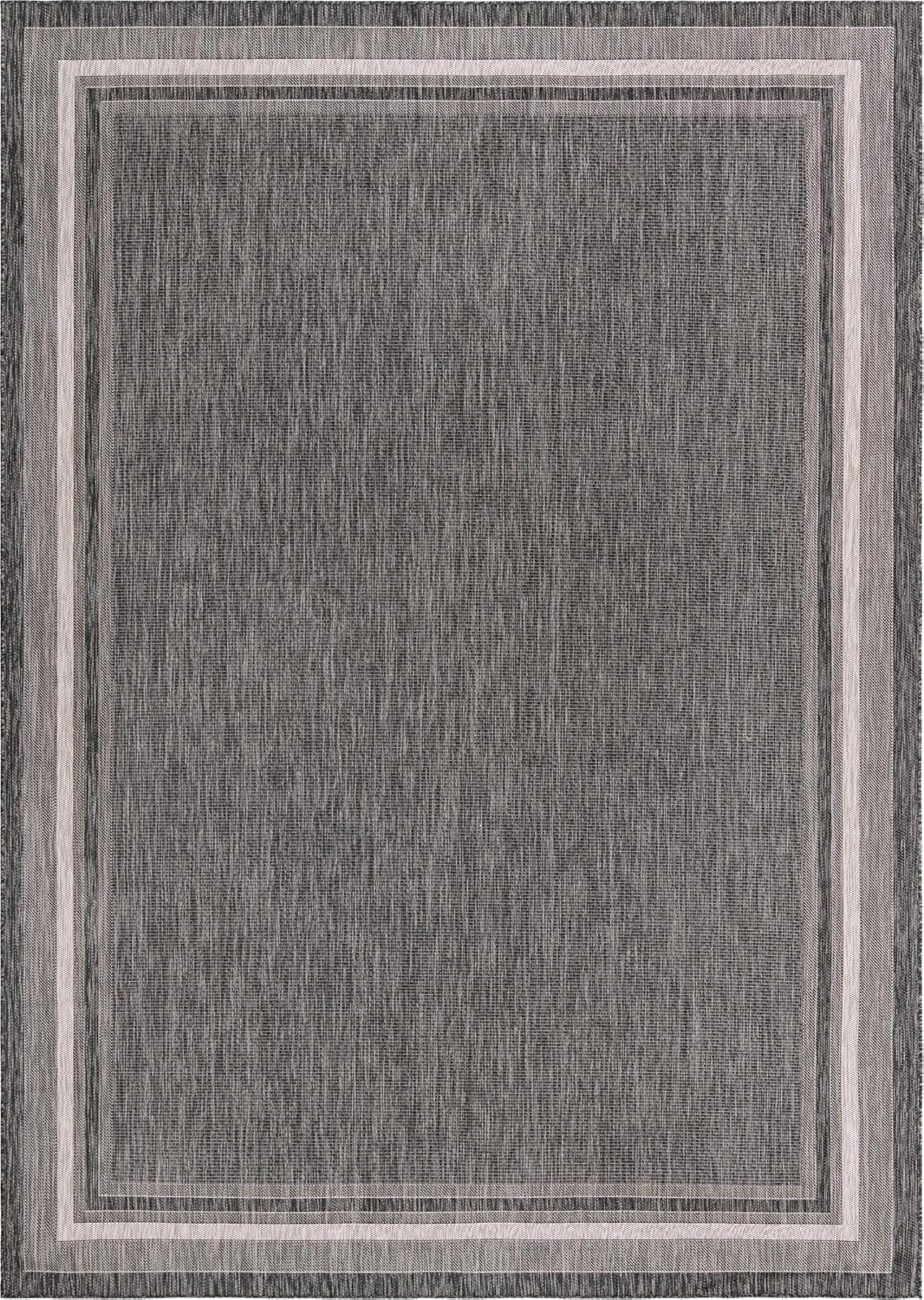 Unique Loom Outdoor Border Collection Area Rug - Soft Border (10' x 14' 1" Rectangle, Black/ Ivory)