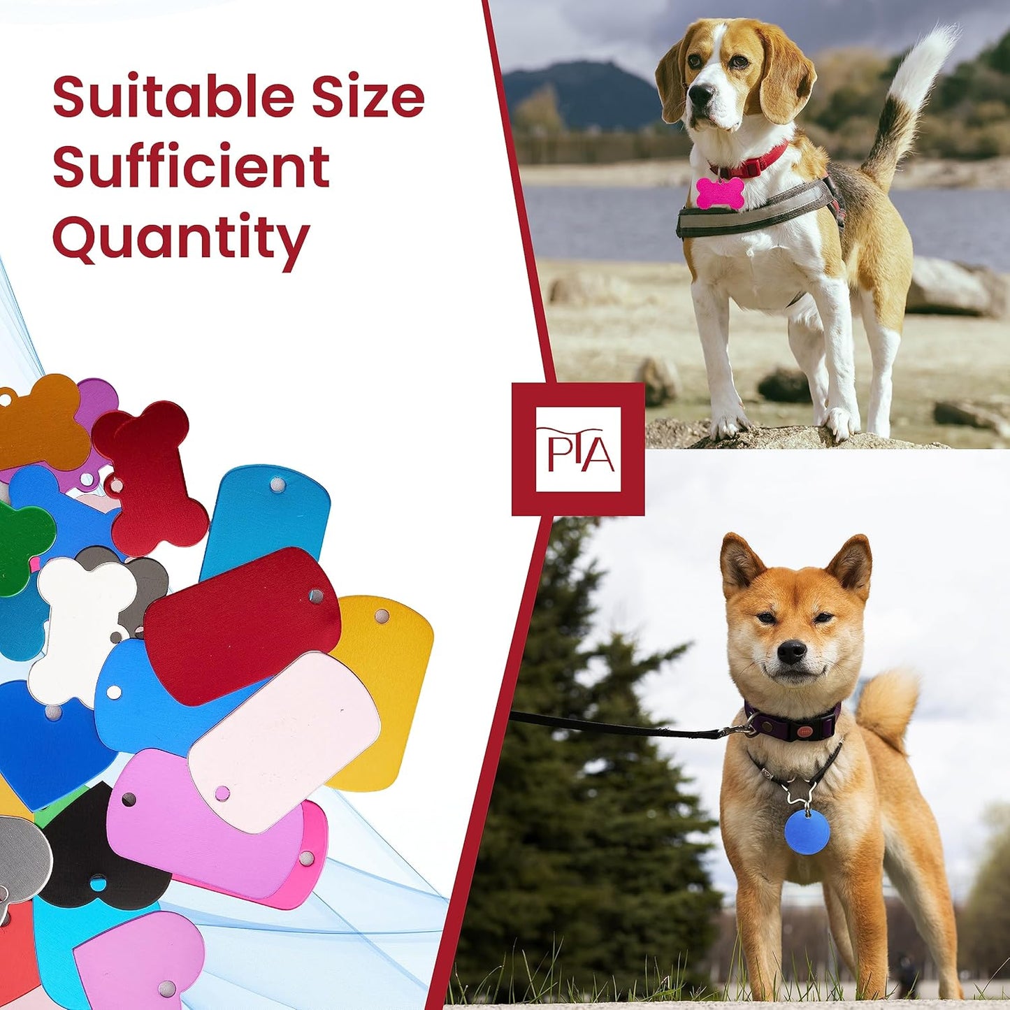 [Press TX Art] 40 Pcs Round(Circle), Bone, Rectangle, Heart Anodized Aluminum Stamping Blanks Tags 10 Mixed Colors Metal Engraving ID Name Tags with Rings (4 Types of Shapes in 10 Colors)