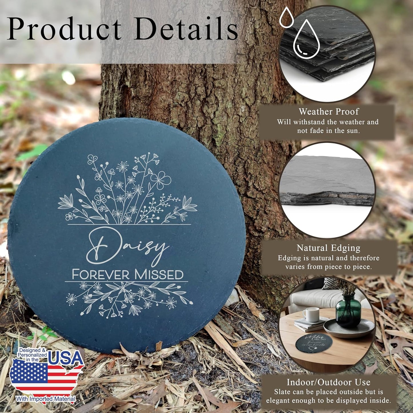 Personalized Pet Memorial Stone for Dogs and Cats | Custom Laser-Etched Weatherproof Garden Grave Marker | Natural Stone Bereavement Headstone Sympathy Gift | 4, 6, 10, or 12 Inch Heart or Circle Shape (A8)