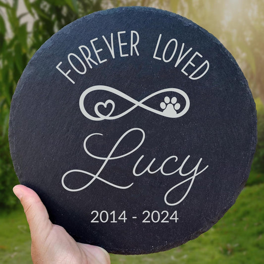 Personalized Pet Memorial Stone for Dogs and Cats | Custom Laser-Etched Weatherproof Garden Grave Marker | Natural Stone Bereavement Headstone Sympathy Gift | 4, 6, 10, or 12 Inch Heart or Circle Shape (A13)