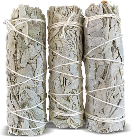 White Sage Sticks Pack of 3, Sage Smudge Kit 4'' Long Dried Sage Sticks for Meditation, Smudging and Cleansing, Getting Rid of Negative Energy