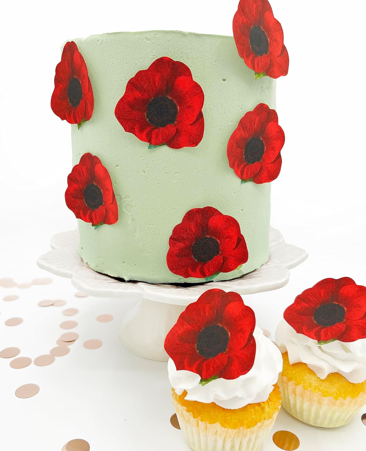 Sugar Robot - Edible Poppy Flowers - Small Size - Edible flowers cake decorations - Premium Crafted - Made in the USA Cake -Set of 20 (Poppy)