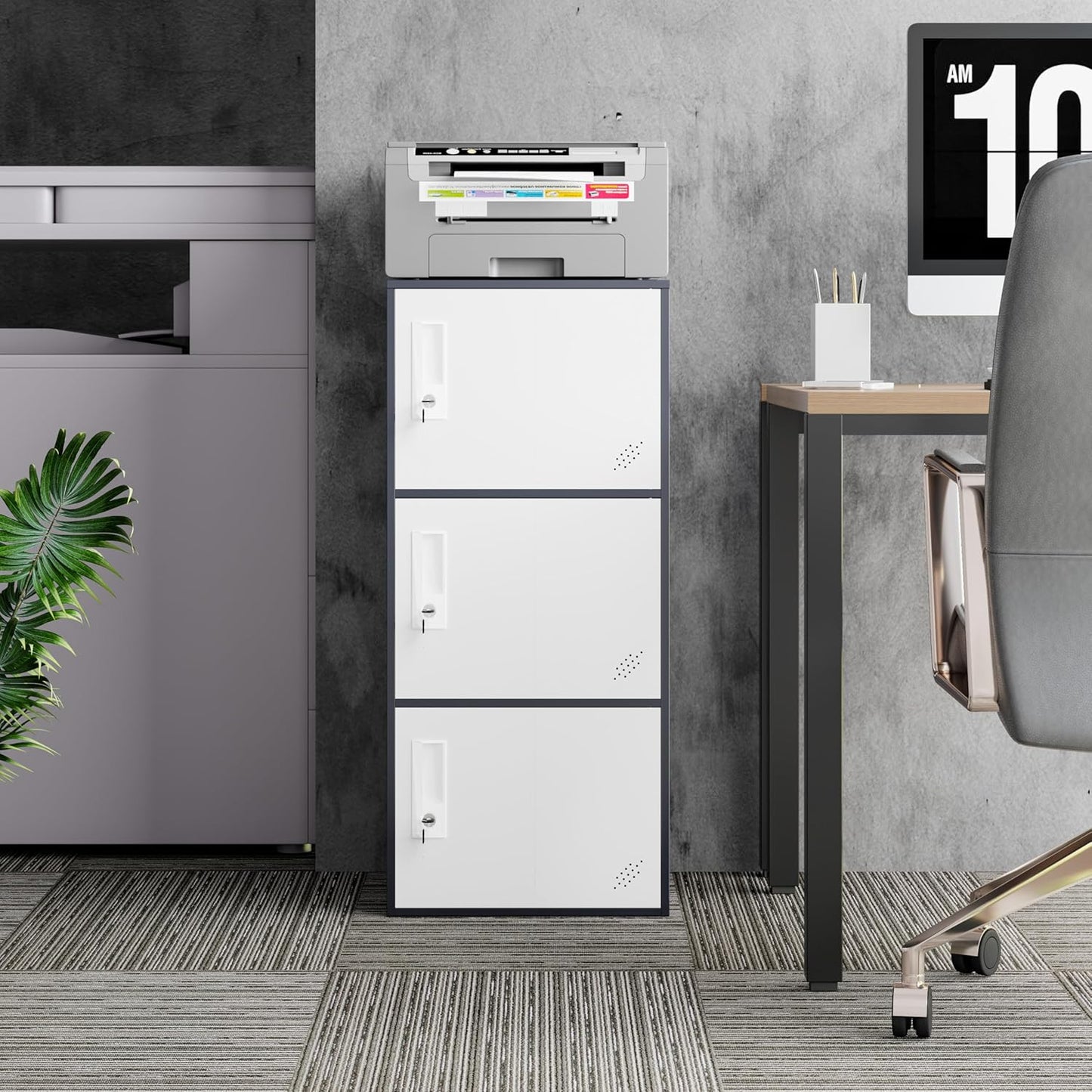 3 Door Metal Storage Locker Cabinet for Office, Home, Gym, School, Steel Cabinet to Storage File, Toys, Shoes and Sports Equipment, Locker Organizer for Gym Office Bedroom (3 Door, Grey)