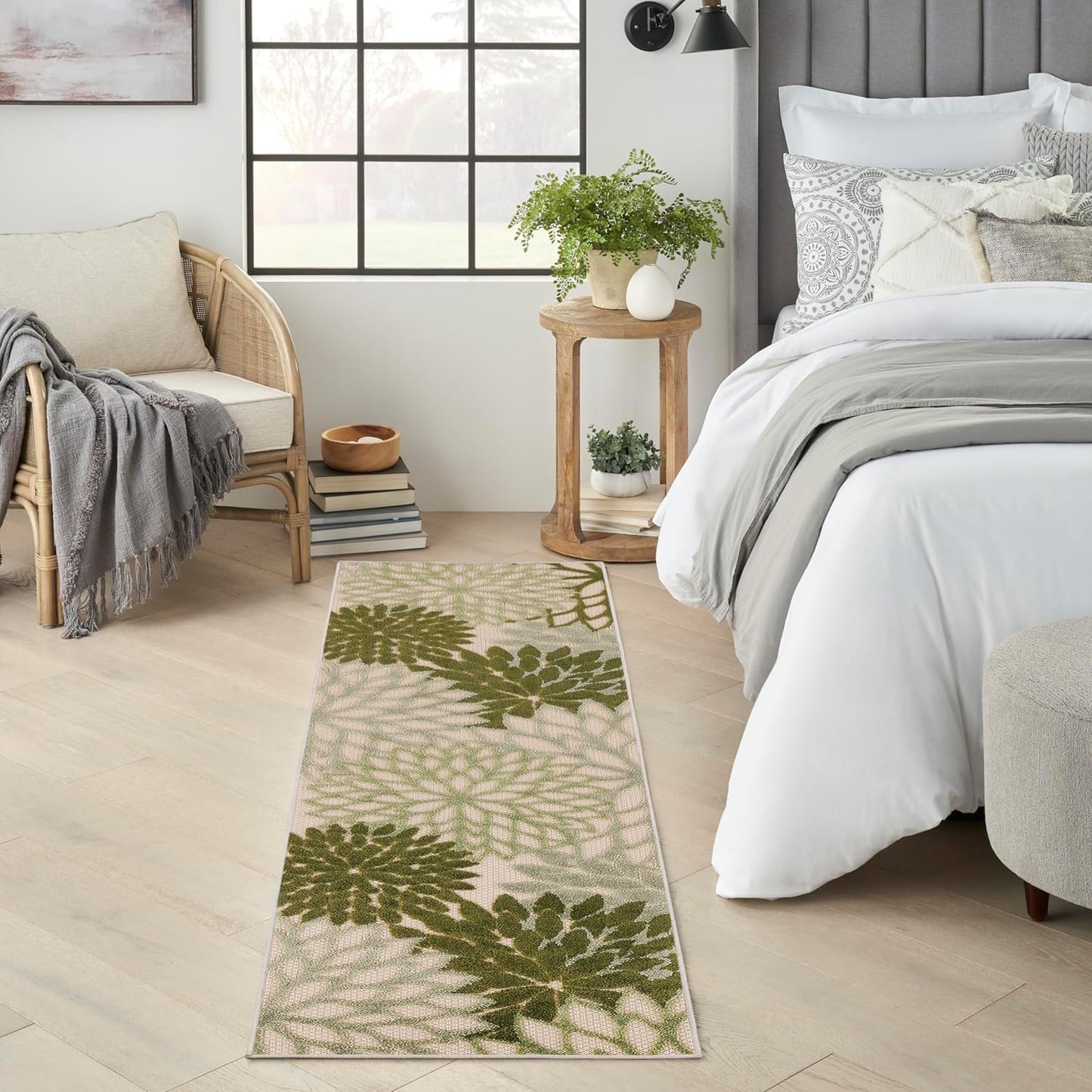 Nourison Home Aloha Indoor/Outdoor Ivory Green 2' x 6' Area Rug, Easy Cleaning, Non-Shedding, Bed Room, Living Room, Dining Room, Backyard, Patio, Deck (2x6)