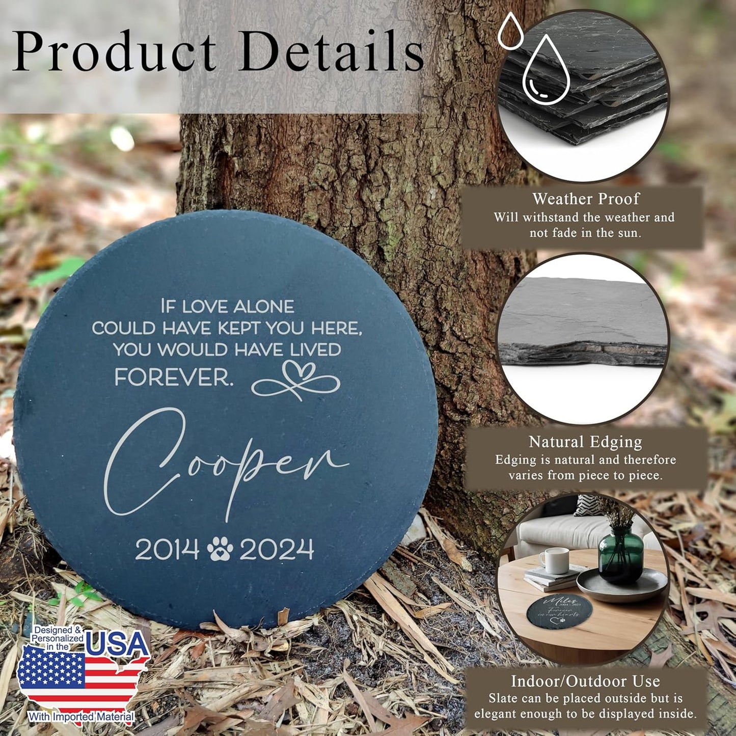 Personalized Pet Memorial Stone for Dogs and Cats | Custom Laser-Etched Weatherproof Garden Grave Marker | Natural Stone Bereavement Headstone Sympathy Gift | 4, 6, 10, or 12 Inch Heart or Circle Shape (A5)