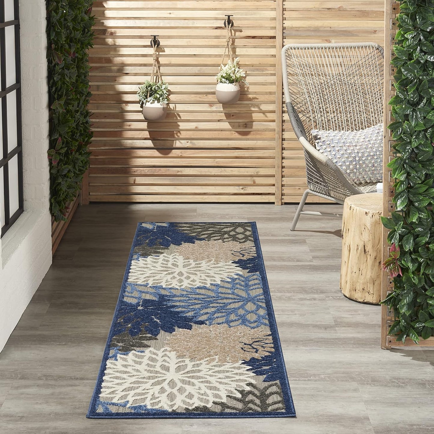 Nourison Aloha Indoor/Outdoor Blue/Multicolor 2'3" x 10' Area Rug, Tropical, Botanical, Easy Cleaning, Non Shedding, Bed Room, Living Room, Dining Room, Deck, Backyard, Patio (2x10)