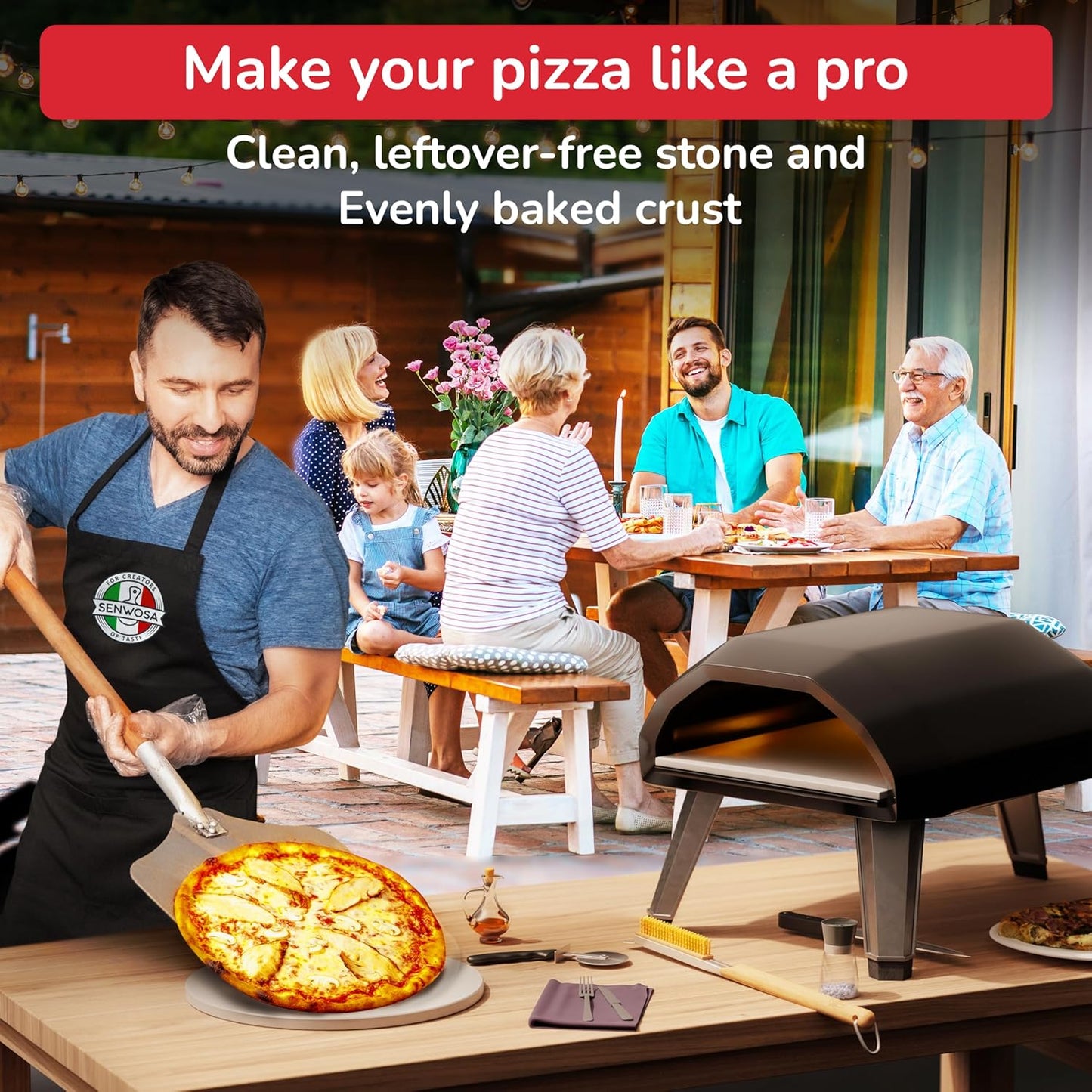 Pizza Oven & Stone Brush with Scraper, Turning Fork & Bubble Popper Bundle - Essential Accessories & Tools for Any Pizza Oven