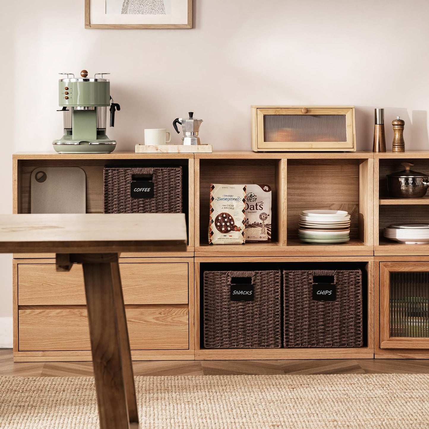 UBBCARE 2 Pack Wicker Basket, 12×12 Storage Cubes with Label, Foldable Cube Storage Bin with Handle, Square Storage Basket for Shelves, Woven Paper Rope Basket for Organizing, Brown