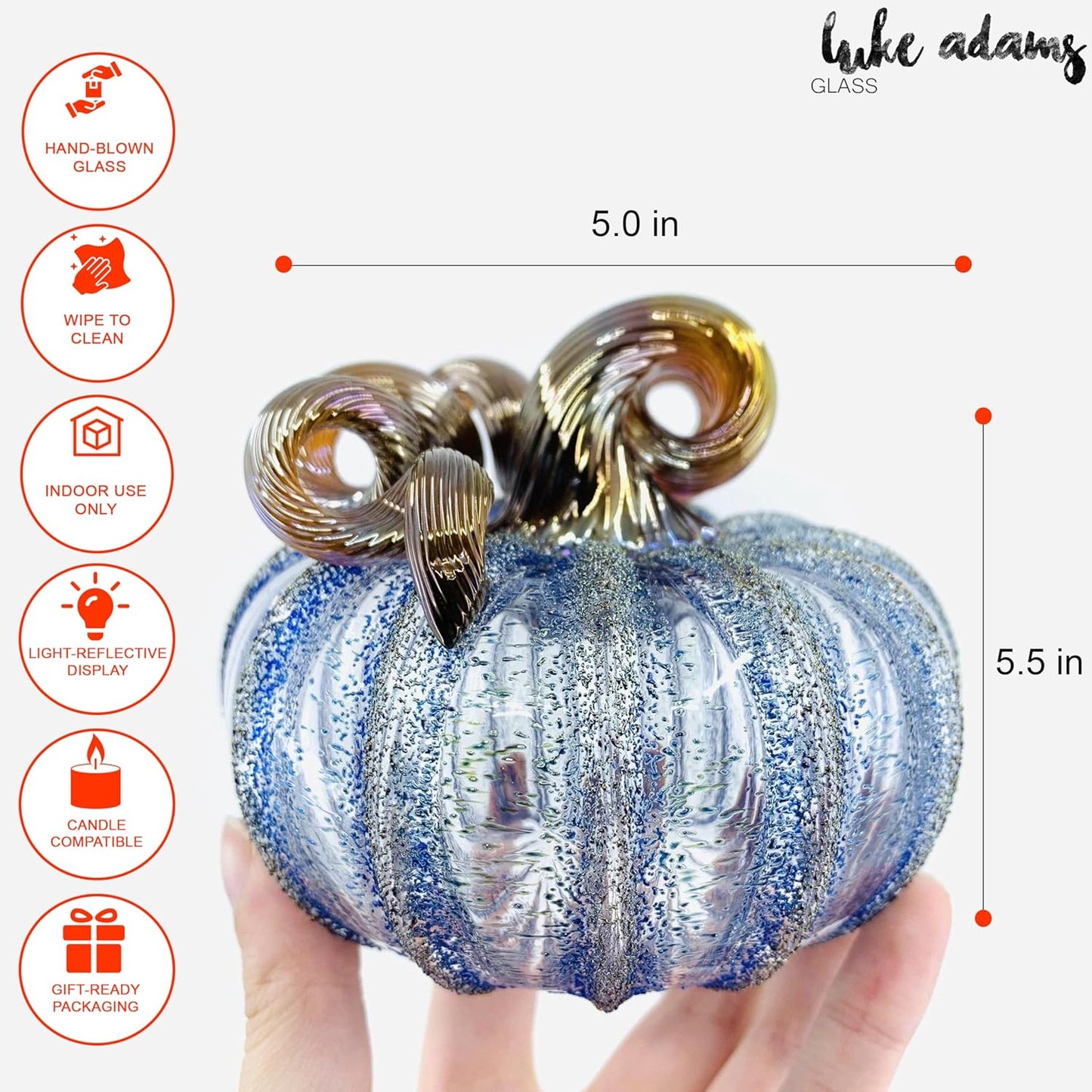 Luke Adams Glass Handmade Glass Pumpkins Handmade Table Top Home Decor (Squat, Happily Ever After)