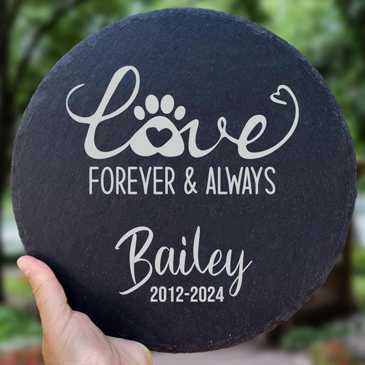 Personalized Pet Memorial Stone for Dogs and Cats | Custom Laser-Etched Weatherproof Garden Grave Marker | Natural Stone Bereavement Headstone Sympathy Gift | 4, 6, 10, or 12 Inch Heart or Circle Shape (A7)