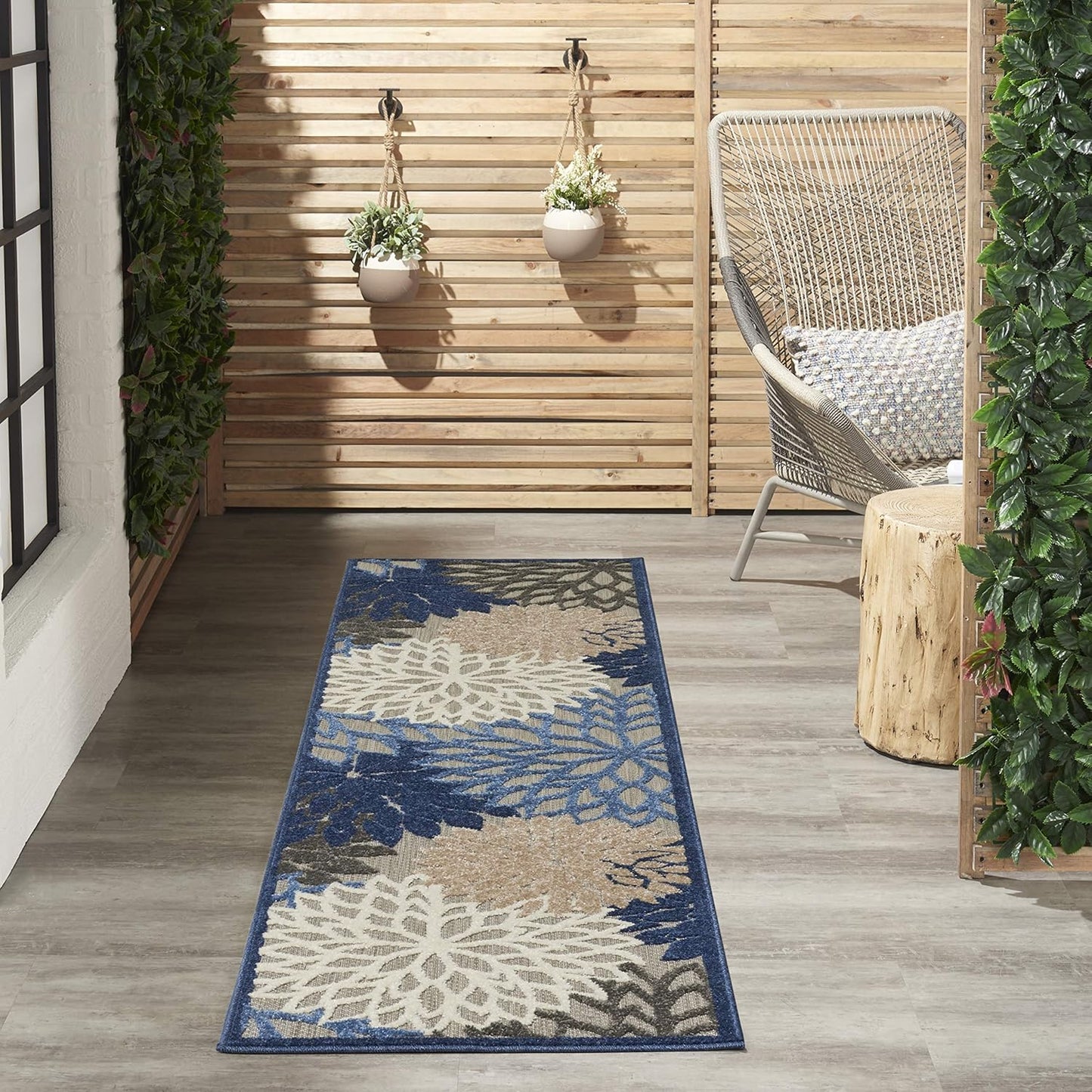 Nourison Aloha Indoor/Outdoor Blue/Multicolor 2'3" x 10' Area Rug, Tropical, Botanical, Easy Cleaning, Non Shedding, Bed Room, Living Room, Dining Room, Deck, Backyard, Patio (2x10)