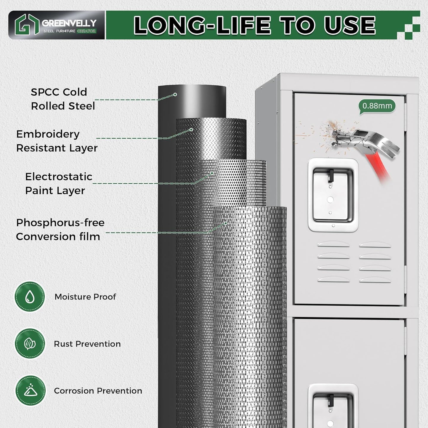 Greenvelly Metal Locker for School Office Gym Metal Storage Locker Cabinet for Employees Students Steel Locker Triple Tier with 3 Door Grey