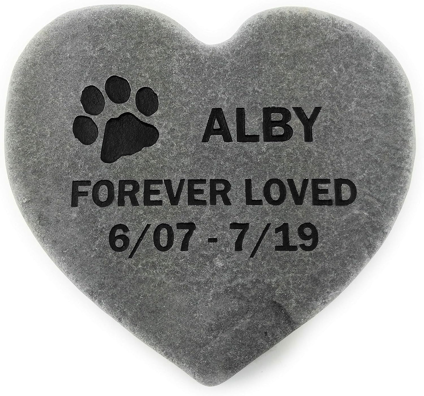 Pet Memorial Headstone Grave Marker Gray Natural Stone Heart 8" for Your Dog Or Cat Personalized