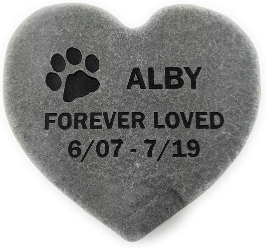 Pet Memorial Headstone Grave Marker Gray Natural Stone Heart 8" for Your Dog Or Cat Personalized