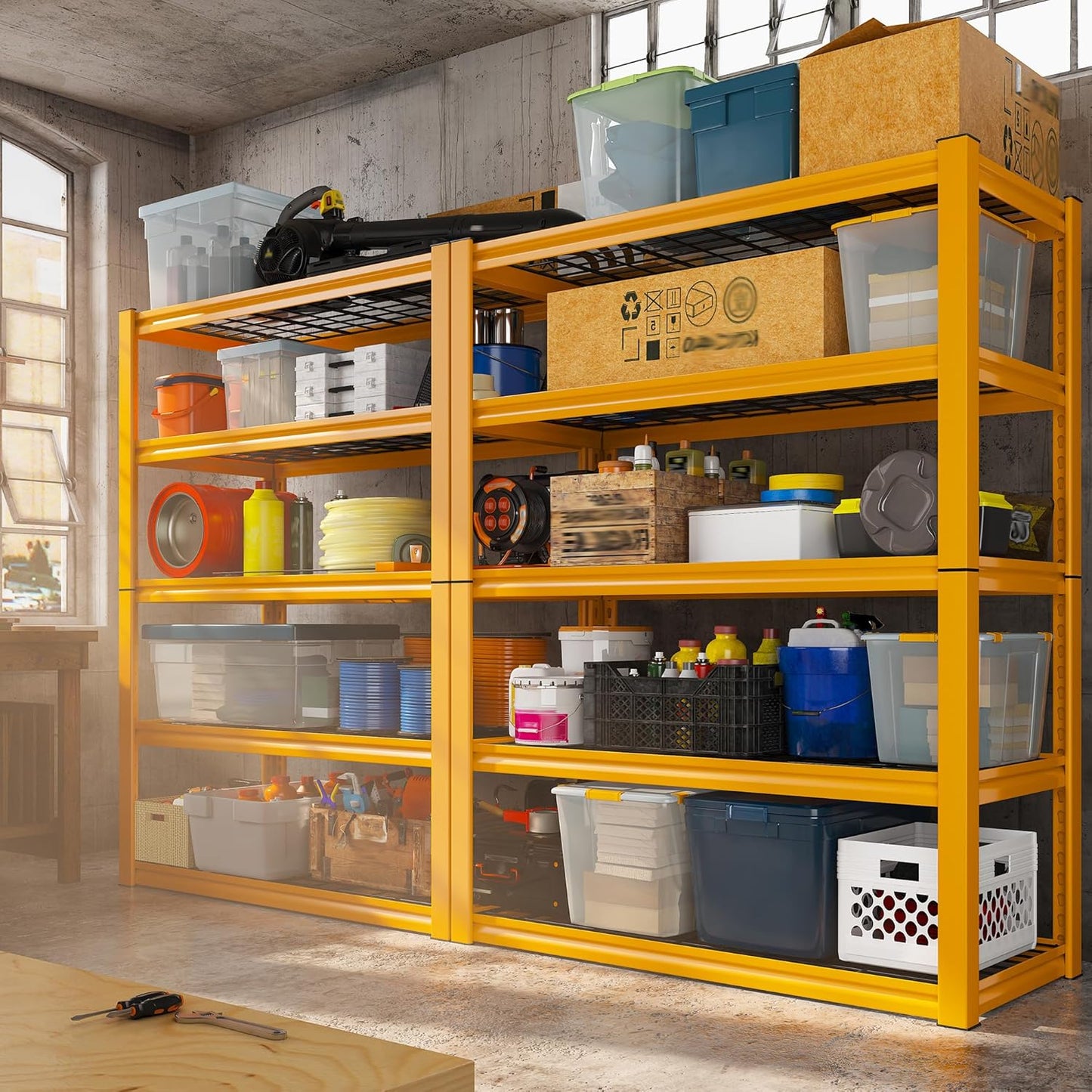REIBII Storage Shelves 40''W Garage Shelving Heavy Duty Metal Shelving 2000LBS Metal Shelves 5 Tier Industrial Shelf for Kitchen Pantry Warehouse Basement 72" H x 40''W x 17.8''D, Yellow