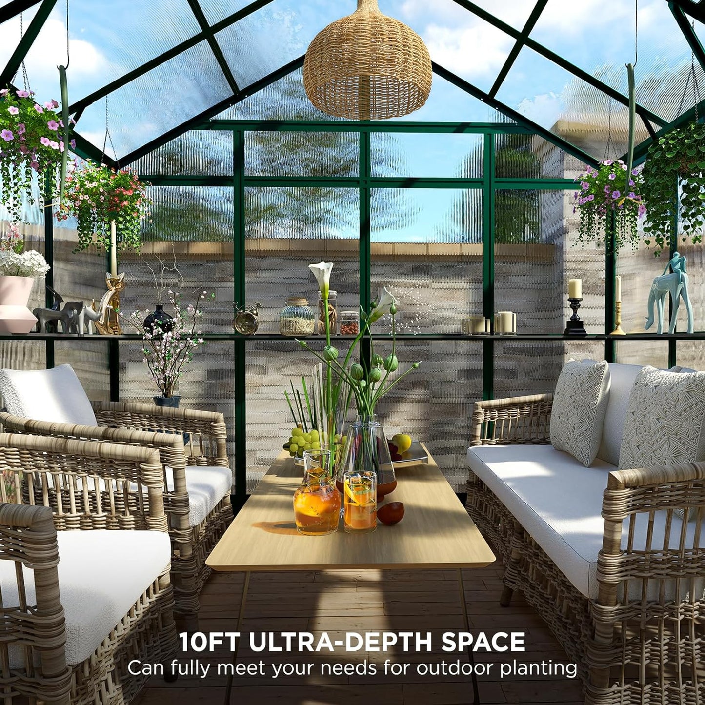 HOWE 8x8x7.5 FT Aluminum Greenhouses for Outdoors,Polycarbonate Greenhouse with 2 Vents Lockable Swing Door Rain Gutter,Walk-in Greenhouse for Backyard Plants,Green