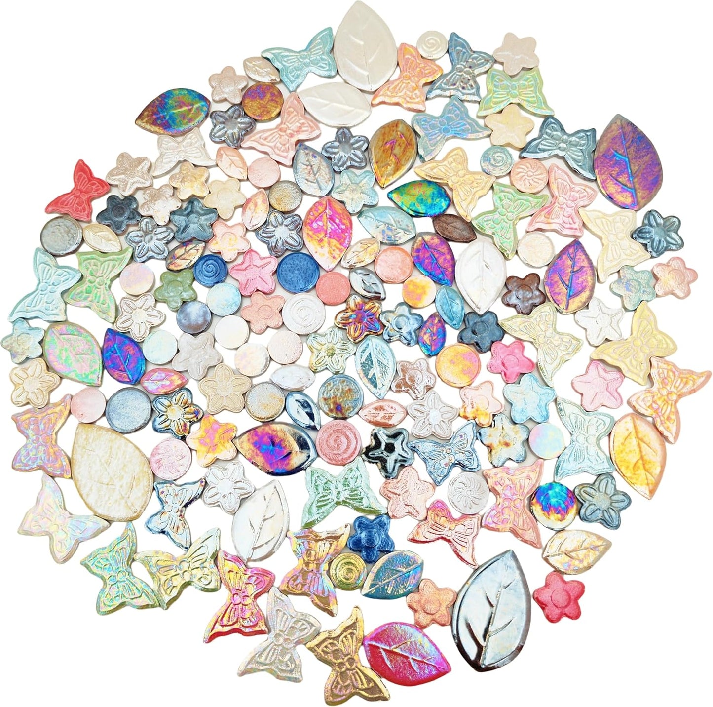 500g/1.1lb Random Color Irregular Ceramics Mosaic Tiles,DIY Making Creative Ceramic Mosaic Tiles for DIY Craft Plates Flowerpots Vases Cups Mosaic Making Supplies (Leaves+Flowers+Butterflies+Round)