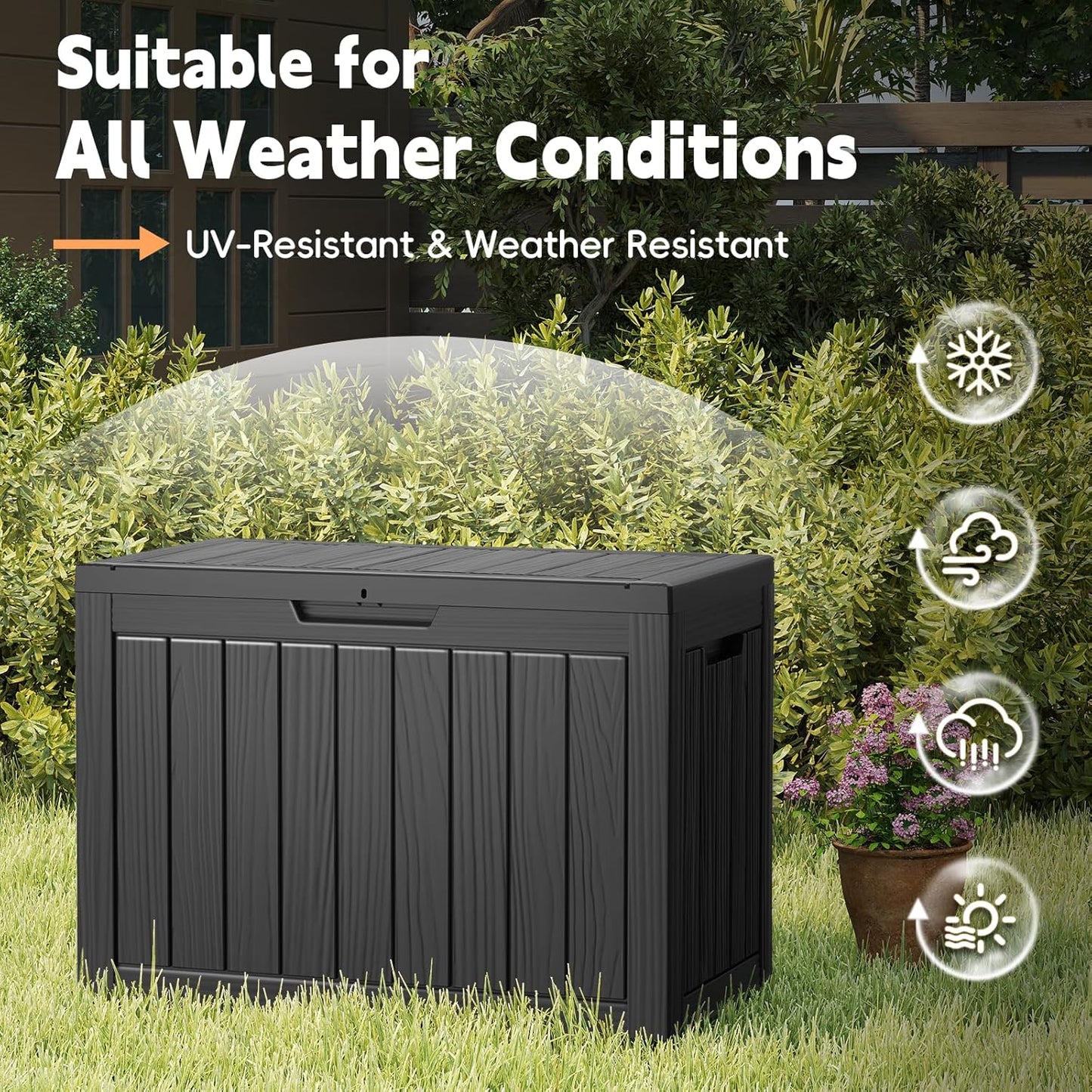 Outdoor Storage Box, 50 Gallon Waterproof Resin Deck Box, Storage Bin for Package Delivery, Patio Furniture Cushion, Garden Tools, Pool Accessories, Weatherproof and UV Resistant