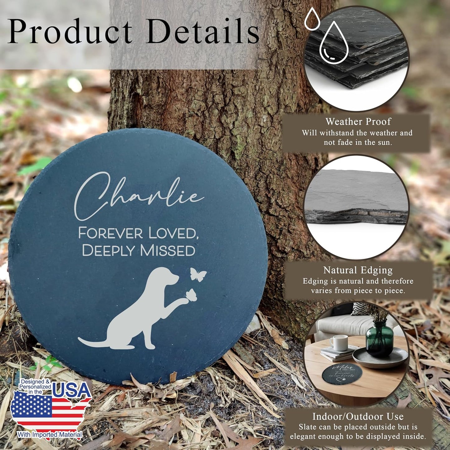 Personalized Pet Memorial Stone for Dogs and Cats | Custom Laser-Etched Weatherproof Garden Grave Marker | Natural Stone Bereavement Headstone Sympathy Gift | 4, 6, 10, or 12 Inch Heart or Circle Shape (A9)