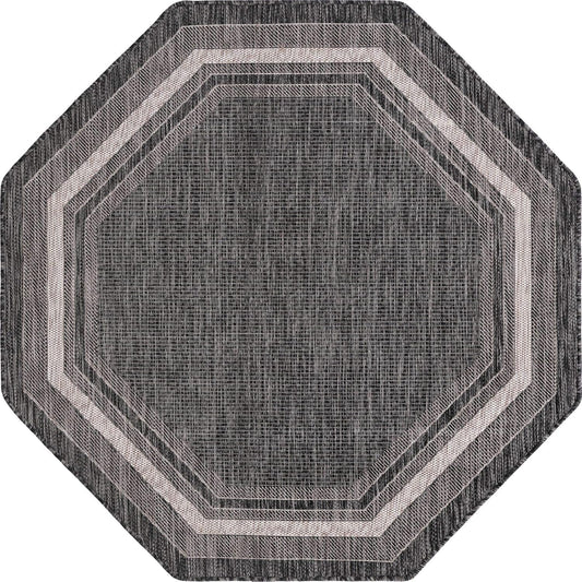 Unique Loom Outdoor Border Collection Area Rug - Soft Border (5' 3" Octagon, Black/ Ivory)