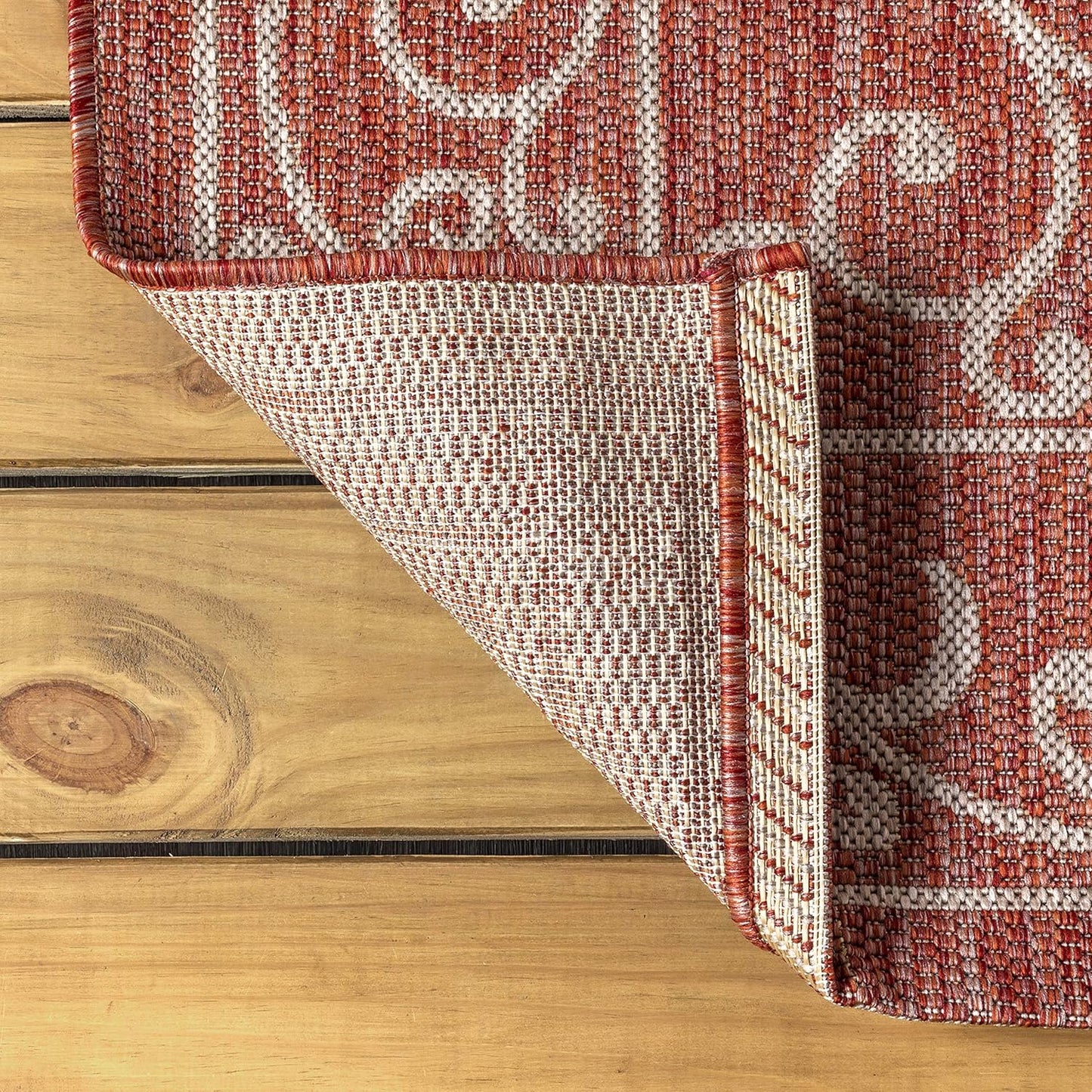 JONATHAN Y SMB106B-8SQ Charleston Vintage Filigree Textured Weave Red/Beige 8' Square Indoor/Outdoor Area Rug, Pet Friendly, Non-Shedding, Stain Resistant, Easy-Cleaning for Backyard, Patio, Porch